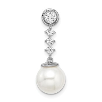 14k White Gold 8-9mm Round White Freshwater Cultured Pearl and Diamond Chain Slide