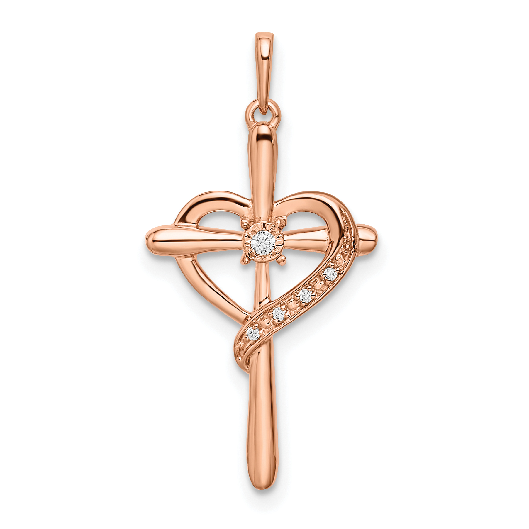 10K Rose Gold Diamond Cross with Heart Pendant