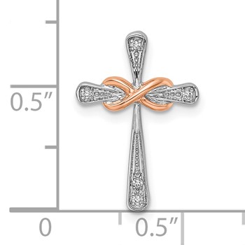 14k Two-tone White and Rose Gold Diamond Cross with Infinity Chain Slide — alternate view