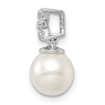 14k White Gold 7-8mm Round White Freshwater Cultured Pearl and Diamond Chain Slide — alternate view