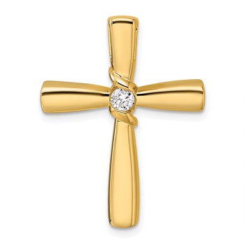 14k Polished 1/6 carat Diamond Cross Chain Slide