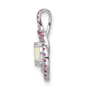 14k White Gold Pink Tourmaline/Opal/Diamond Chain Slide — alternate view