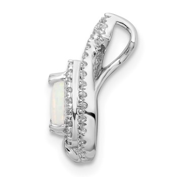 14k White Gold Polished Pear Opal and Diamond Chain Slide — alternate view