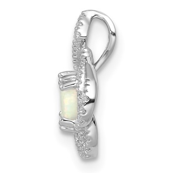 14k White Gold Polished Oval Opal and Diamond Vintage Chain Slide — alternate view