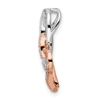14k Two-tone White and Rose Entwined Double Heart Diamond Chain Slide — alternate view