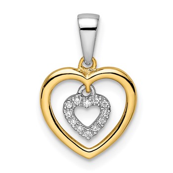 14k Two-tone Heart Dangle Diamond Pendant