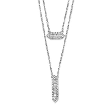 14k White Gold 3/8 carat Baguette Diamond Double Strand 18 inch Necklace