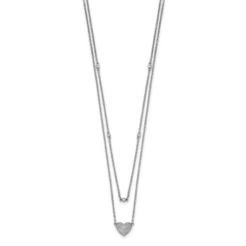 14k White Gold 1/5 carat Pave Diamond Double Strand Heart 18 inch Necklace — alternate view