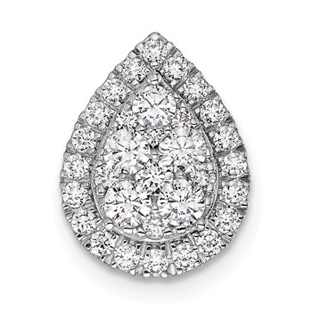 14k White Gold 5/8 carat Lab Grown Diamond VS/SI+ G+ Complete Teardrop Halo Chain Slide Pendant