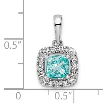 Pure Serenity 14k White Gold 1/4 carat Lab Grown Diamond VS/SI+ G+ and Lab Created Paraiba Halo Pendant — alternate view