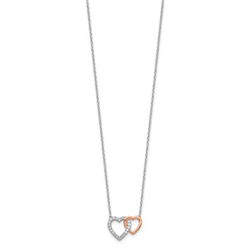 14k Two-Tone Rose and White Gold 1/5 carat Lab Grown Diamond VS/SI+ G+ Complete 18 inch Interlocking Heart Necklace — alternate view