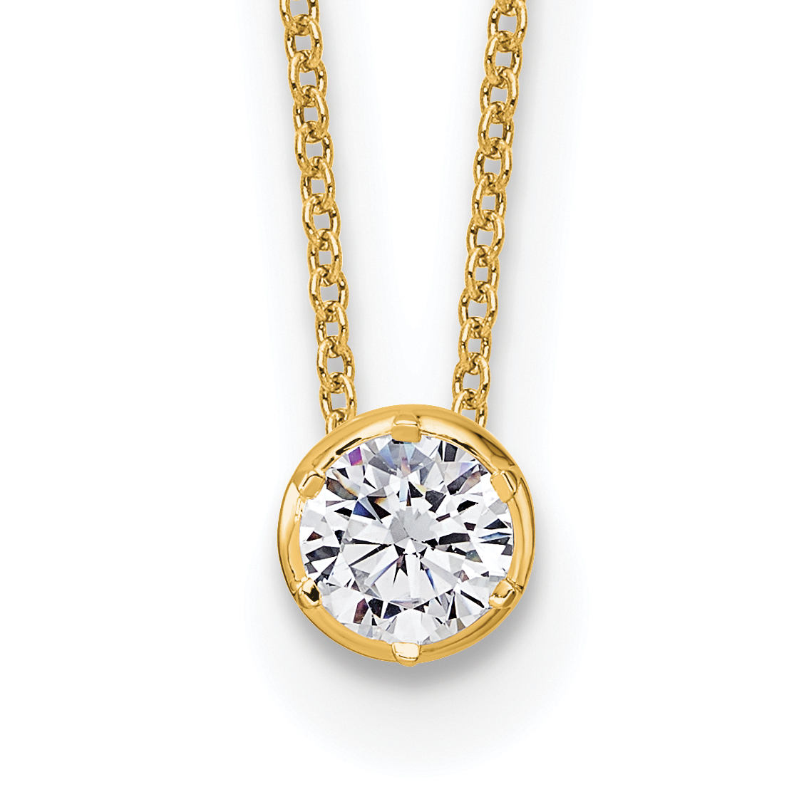 10k 1/2 carat Lab Grown Diamond VS/SI+ G+ Complete Round Bezel 18 inch Solitaire Necklace