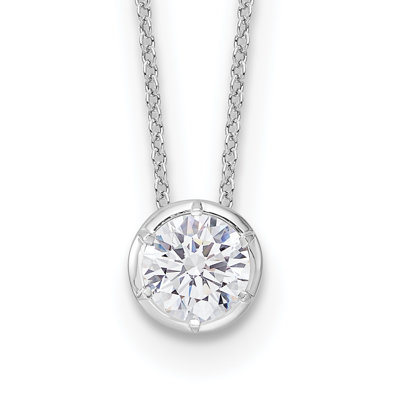 10k White Gold 1 carat Lab Grown Diamond VS/SI+ G+ Complete Round Bezel 18 inch Solitaire Necklace