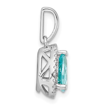 Pure Serenity 14k White Gold 1/8 carat Lab Grown Diamond VS/SI+ G+ and Lab Created Paraiba Pear Pendant — alternate view
