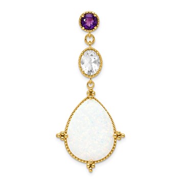 YG Sterling Created Pear Opal & AM/GQ Pendant w/ chain