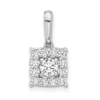 Sterling Silver Rd Center CZ Square Halo Semi-mount Pendant