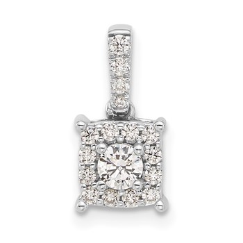 Sterling Silver Rd Center CZ Square Halo Semi-mount Pendant