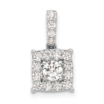 Sterling Silver Rd Center CZ Square Halo Semi-mount Pendant