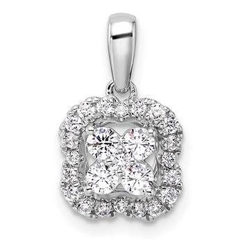 14k White Gold 3/8 carat Lab Grown Diamond VS/SI+ G+ Square Halo Pendant