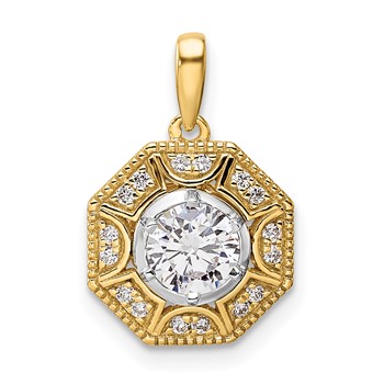 14k Two-tone 3/4 carat Lab Grown Diamond VS/SI+ G+ Octogon Halo Pendant