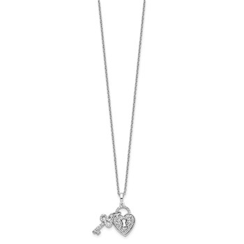 14k White Gold 1/2 carat Lab Grown Diamond VS/SI+ G+ Complete 18 inch Heart Lock and Key Pendant Necklace — alternate view