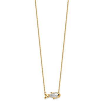 14k 1/6 carat Lab Grown Diamond VS/SI+ G+ Complete and Created Sapphire Fish 18 inch Necklace — alternate view