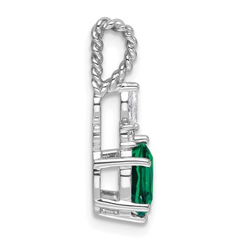 14K White Gold Diamond and 7x5 Oval May/Lab Created Emerald Twisted Chain Slide — alternate view