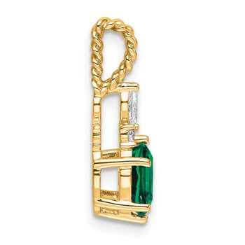 14K Diamond and 7x5 Oval May/Lab Created Emerald Twisted Chain Slide — alternate view