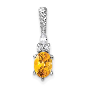 14K White Gold Diamond and 7x5 Oval November/Citrine Twisted Chain Slide