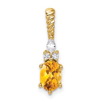 14K Diamond and 7x5 Oval November/Citrine Twisted Chain Slide
