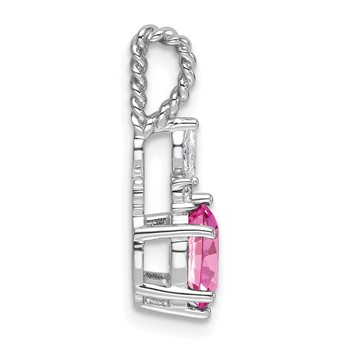 14K White Gold Diamond and 7x5 Oval October/Lab Created Pink Sapphire Twisted Chain Slide — alternate view