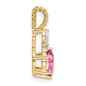 14K Diamond and 7x5 Oval October/Lab Created Pink Sapphire Twisted Chain Slide — alternate view