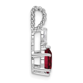 14K White Gold Diamond and 7x5 Oval July/Lab Created Ruby Twisted Chain Slide — alternate view