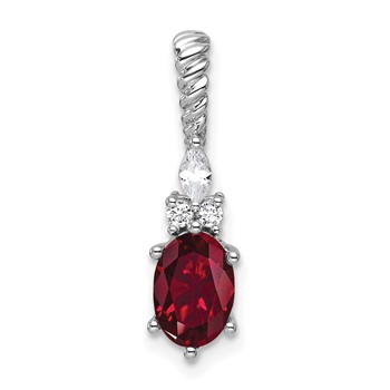 14K White Gold Diamond and 7x5 Oval July/Lab Created Ruby Twisted Chain Slide
