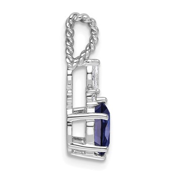 14K White Gold Diamond and 7x5 Oval September/Lab Created Sapphire Twisted Chain Slide — alternate view