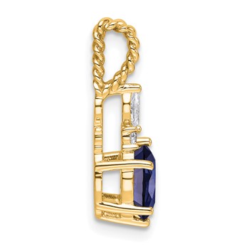 14K Diamond and 7x5 Oval September/Lab Created Sapphire Twisted Chain Slide — alternate view