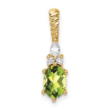14K Diamond and 7x5 Oval August/Peridot Twisted Chain Slide