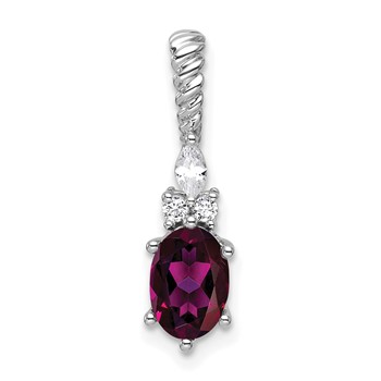 14K White Gold Diamond and 7x5 Oval June/Rhodolite Garnet Twisted Chain Slide