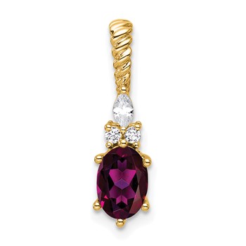 14K Diamond and 7x5 Oval June/Rhodolite Garnet Twisted Chain Slide
