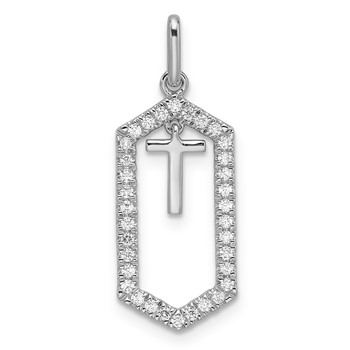 Sterling Silver Initial T in CZ Hexegon Frame Pendant