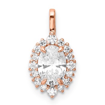 RG Sterling Silver CZ Oval Halo Pendant