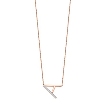 14K Rose Sideways Diamond Initial A Necklace — alternate view
