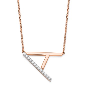 14K Rose Sideways Diamond Initial A Necklace