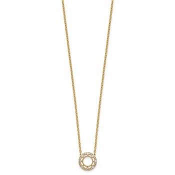 14k Polished 1/4 carat Diamond Fancy Floral Circle 18 inch Necklace — alternate view