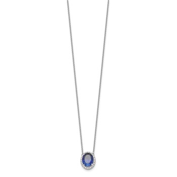 14k White Gold 10x8mm Oval Lab Created Sapphire and Diamond 18 inch Halo Necklace — alternate view