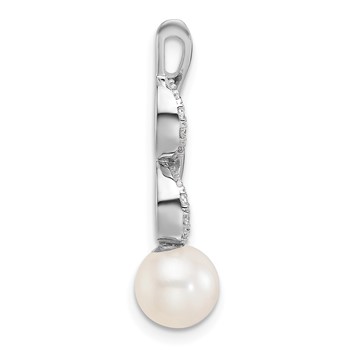14K White Gold Polished 1/20 carat Diamond and White Freshwater Cultured Pearl Chain Slide — alternate view