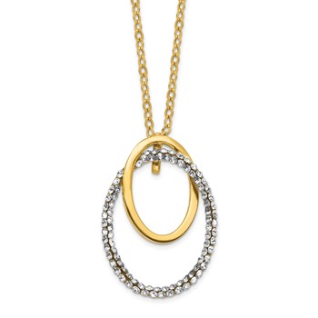 14k Polished w/Saworski Crystals Interlocked Ovals Pendant Necklace