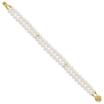 14k 5-6mm White Near-Round Freshwater Cultured Pearl 2-Strand 7.5 inch Bracelet — alternate view