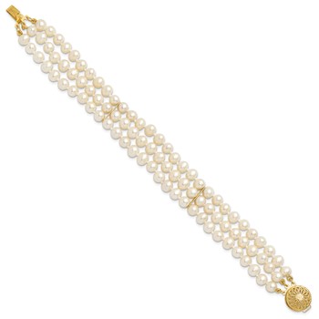 14k 5-6mm White Near-Round Freshwater Cultured Pearl 3-Strand 7.5 inch Bracelet — alternate view