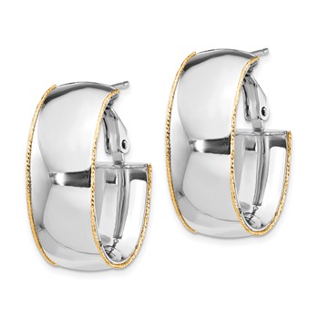 14k WG 9.5mm Polished with YG D/C wire Accent Oval Hoop Earrings — alternate view